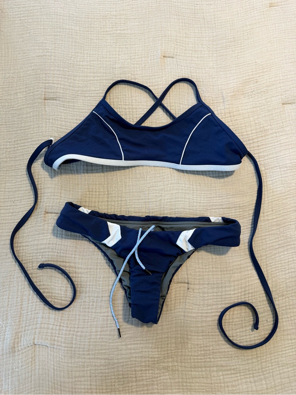 Jolyn Clothing Navy and White Crossback Sport Bikini